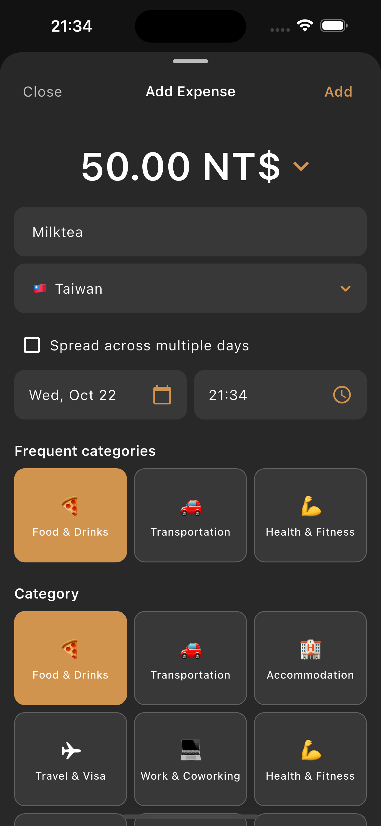 Cashpense quick add expense screen
