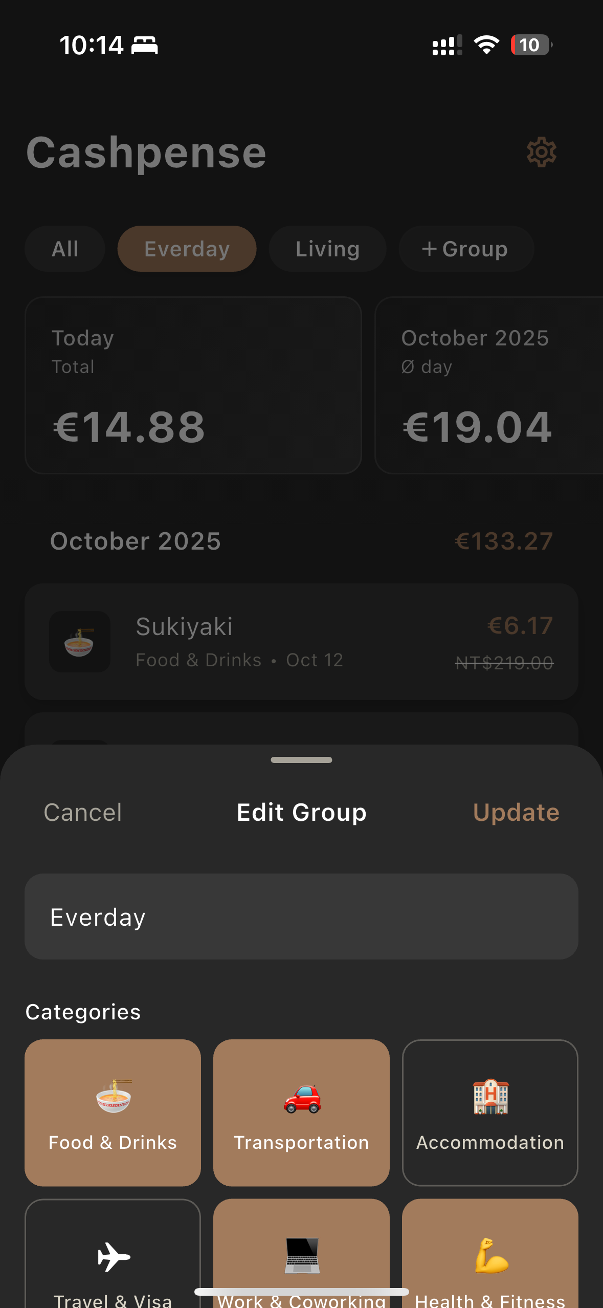 Cashpense category breakdown chart
